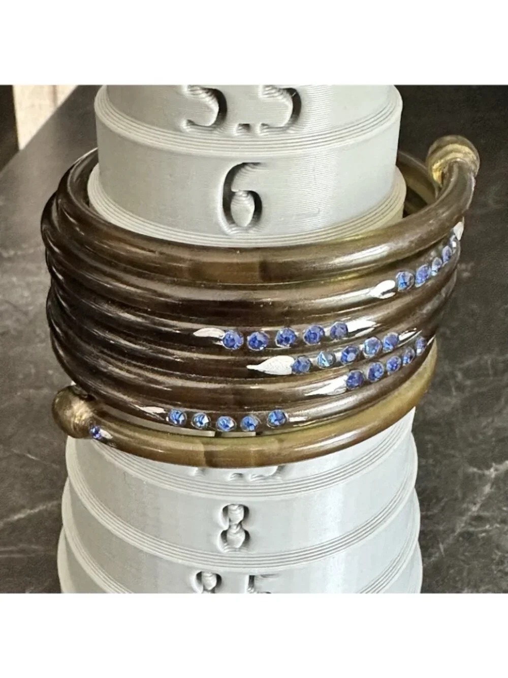 RARE Art Deco Clear Green Celluloid Rhinestone Coil Wrap Bangle Bracelet Snake